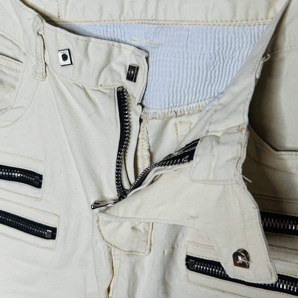 Balmain Cream Slim Straight Cargo Jeans with Black Zippers - Picture 6 of 15